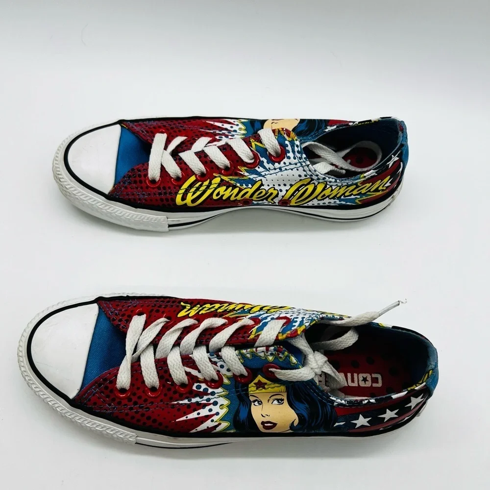 Converse Wonder Woman Red and Blue Sneakers Classic Canvas Style Size 4.5